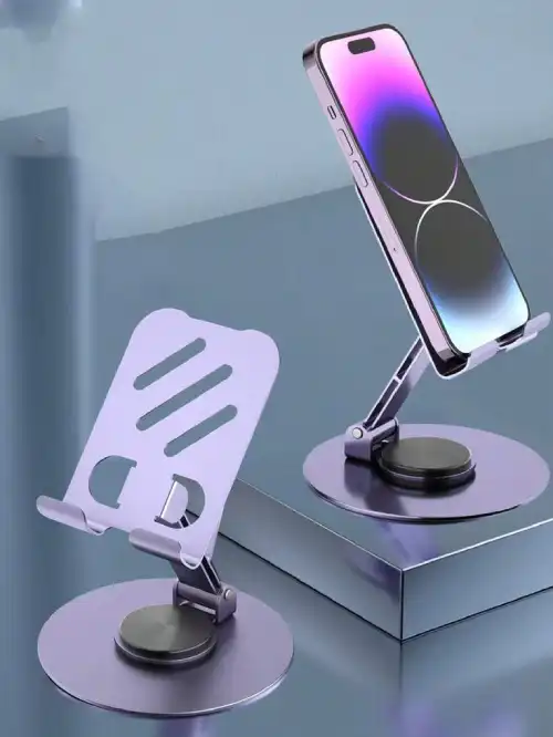 360 Degrees Rotating Metal Mobile Phone Stand, Foldable Desktop Holder, Suitable For All Smartphones, Ideal Office Accessory Support téléphone pour table/bureau en métal ajustable