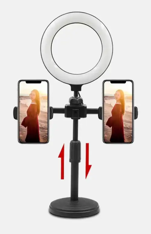 Mini-ring-ligth-avec-deux-pose-téléphones Anneau Lumineux LED 6″ (16 cm) avec 2 supports téléphone