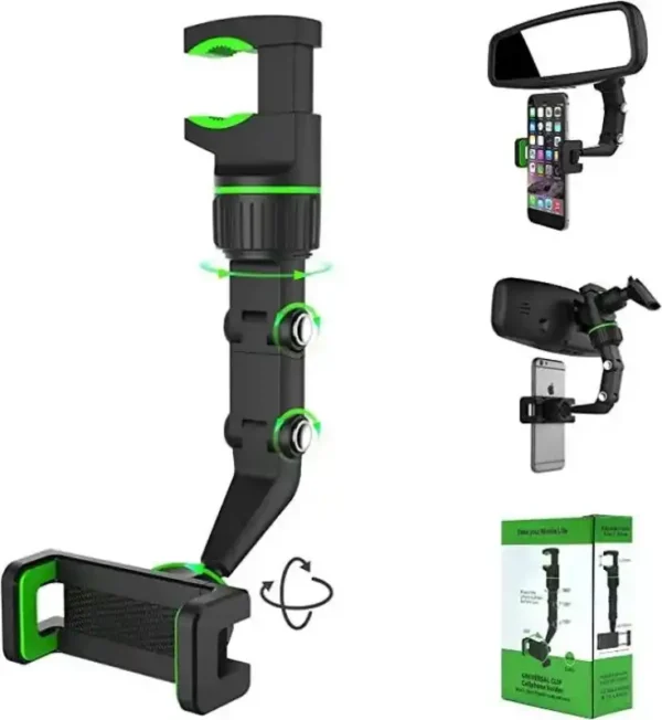 Support Téléphone Voiture Multifonction 360° - Fixation Rétroviseur et Table